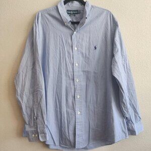 Ralph Lauren Shirt Mens Extra Large Blue White Striped Custom Fit Button Down